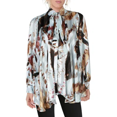 Beulah Womens Satin Neck Tie Button-down Top