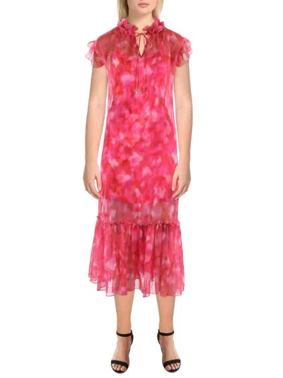 Beulah Womens Semi-formal Sheer Midi Dress In Pink