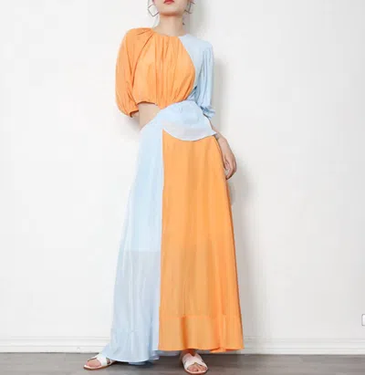 Beulahstyle Bicolor Luxe Long Maxi Dress In Orange & Blue In Multi