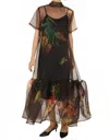 Beulahstyle Caroleena Floral Print Sheer Dress In Coffee In Black
