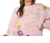 Beulahstyle Cropped Crochet Sweater With 3d Flowers In Pink In Pink