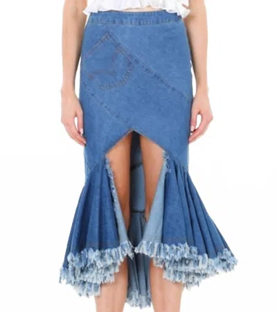 Beulahstyle Denim Mermaid Frayed Skirt In Blue In Multi