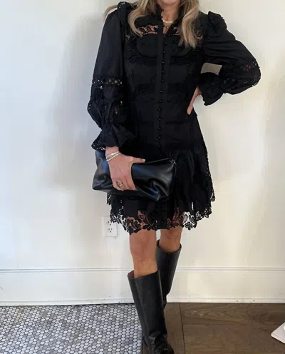 Beulahstyle Eyelet Longsleeve Button Down Dress In Black