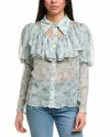 Beulahstyle Floral Button Down Blouse In Mint In Multi