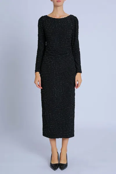 Beulahstyle Glitter Mesh Detail Bodycon Slit Maxi Dress In Black