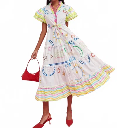 Beulahstyle Graffiti Dress In White In Multi