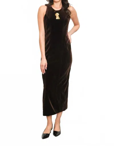 Beulahstyle Hunter Embellished Keyhole Sleeveless Velvet Maxi Dress In Black
