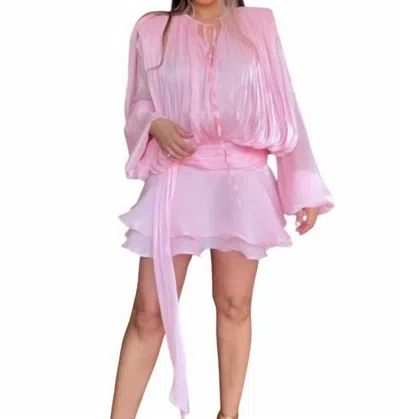 Beulahstyle Long Sleeve Mini Dress In Pink