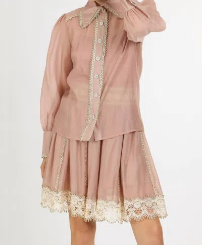 Beulahstyle Megan Lace Trim Detail Chiffon Shirt In Pink