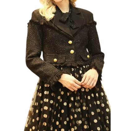 Beulahstyle Metallic Tweed & Solid Fabric Cropped Jacket In Black