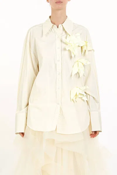 Beulahstyle Multi Floral Applique Detail Blouse In Cream In White