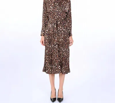 Beulahstyle Pleat Belted Storm Flap Midi Dress In Leopard Print In Multi