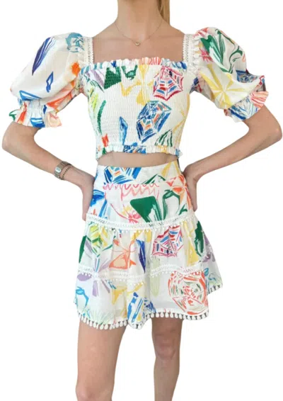 Beulahstyle Puff Sleeve Shirred Crop Top In Multi