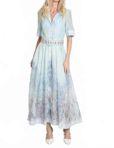 Beulahstyle Romantic Botanical Print Shirt Dress In Ocean In Blue