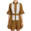 Beulahstyle Ruffled Front Lace Detail Mini Dress With Belt In Olive