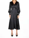 Beulahstyle Satin Maxi Dress With O-ring In Black In Black