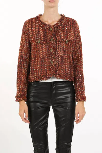 Beulahstyle Sequined Tweed Jacket In Red In Brown