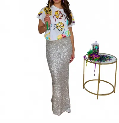 Beulahstyle Shine Bright Sequin High Waisted Maxi Skirt In Ivory In Silver