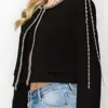 Beulahstyle Silver Chain Crop Blazer In Black In Black