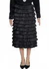 Beulahstyle Tiered Glossy Crinkle Textured A-line Midi Skirt In Black In Black