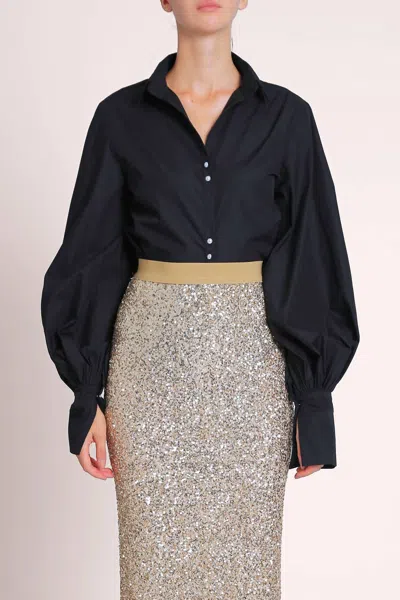 Beulahstyle V-neck Cut Collar Puff Blouse In Black