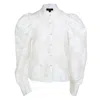 BEULAHSTYLE WOMEN'S CRINKLED SHEER BLOUSE WITH FLORAL EMBROIDERY IN WHITE
