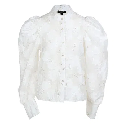 Beulahstyle Women's Crinkled Sheer Blouse With Floral Embroidery In White