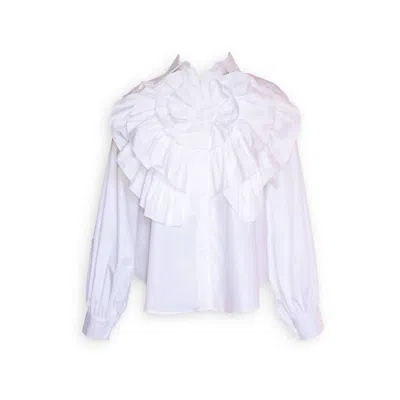 Beulahstyle Women's Floral Ruffle Blouse In White