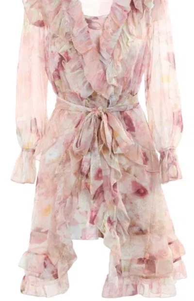 Beulahstyle Women's Ruffled High Low Dress In Pink Floral In Multi