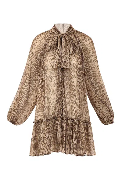 Beulahstyle Women's Sheer Mini Dress In Leopard In Multi