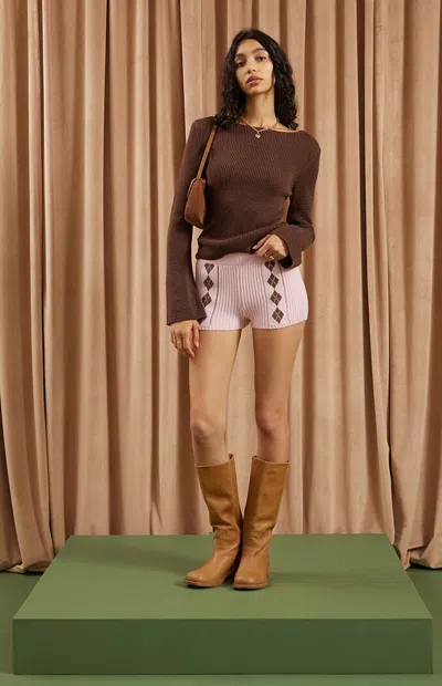 Beverly And Beck Women's Argyle Knit Micro Shorts In Light Pink