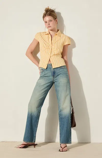 Beverly And Beck Women's Audrey Button Up Collar Top In Yellow