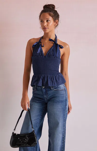 Beverly And Beck Women's Bow Front Halter Top In Navy In Blue