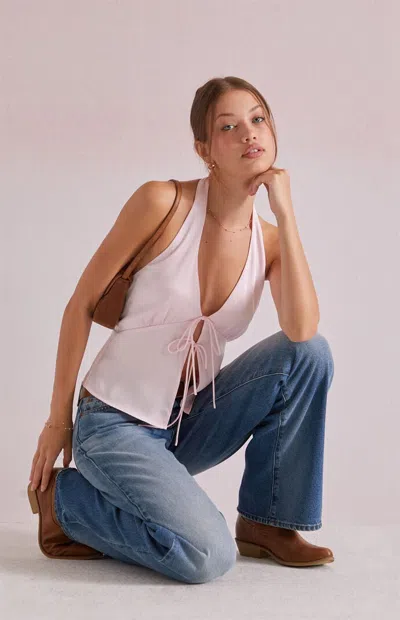 Beverly And Beck Women's Celine Satin Tie Front Halter Top In Light Pink