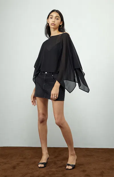 Beverly And Beck Women's Chiffon Long Sleeve Poncho In Black