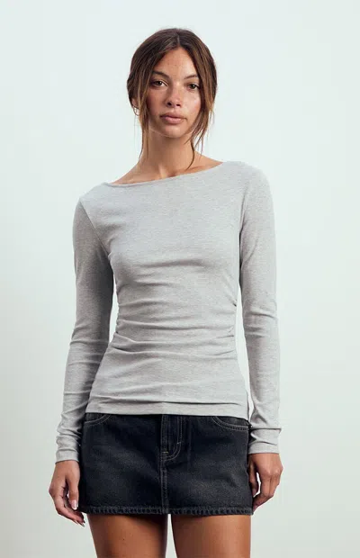Beverly And Beck Women's Chloe Ruched Long Sleeve Top In Heather Gray