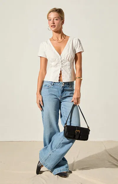 Beverly And Beck Women's Claire Short Sleeve Button Front Top In White