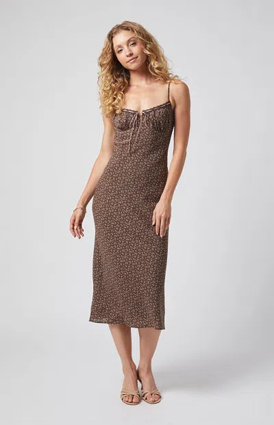 Beverly And Beck Women's Daisy Floral Tie Front Midi Dress In Brown