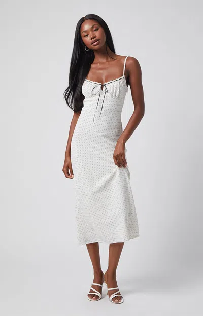 Beverly And Beck Women's Daisy Floral Tie Front Midi Dress In Polka Dot In White