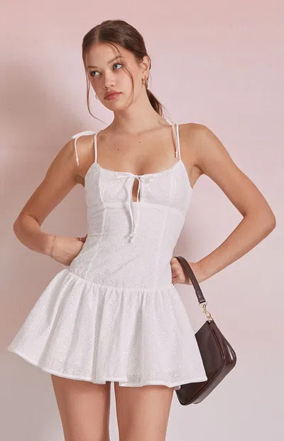 Beverly And Beck Women's Eleanor Eyelet Tie Front Mini Dress In White