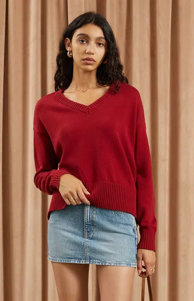 Beverly And Beck Women's Eliza V-neck Pullover Sweater In Red