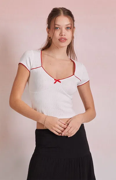 Beverly And Beck Women's Emma Pointelle T-shirt In Off White