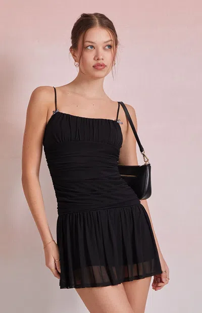 Beverly And Beck Women's Gingham Bow Mesh Mini Dress In Black