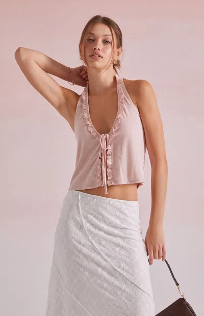 Beverly And Beck Women's Hailey Trim Halter Tank Top In Pink