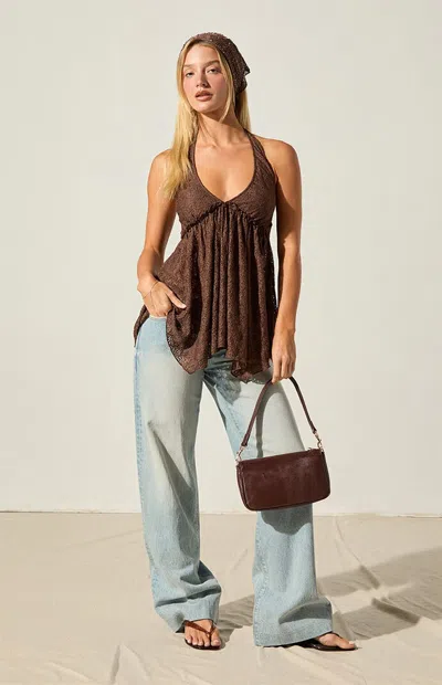Beverly And Beck Women's Ivy Lace Halter Tunic Top In Brown