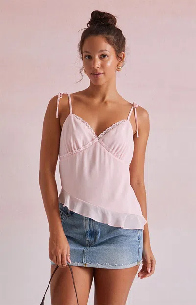 Beverly And Beck Women's Jessie Asymmetrical Lace Trim Tank Top In Light Pink