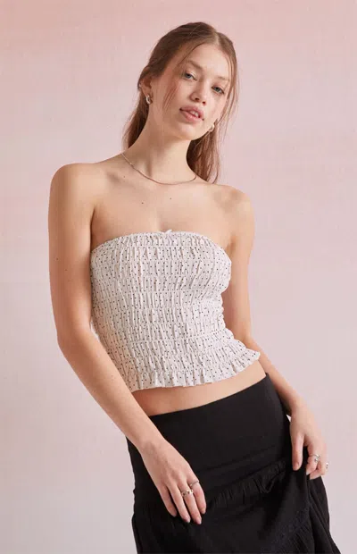 Beverly And Beck Women's Kelsey Polka Dot Ruched Tube Top In White