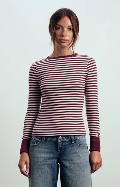 Beverly And Beck Women's Kelsey Thermal Cuff Long Sleeve Top In Stripe