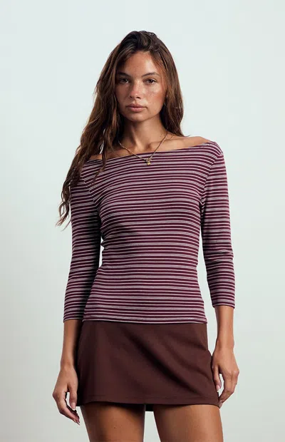 Beverly And Beck Women's Kenzie 3/4 Sleeve Off-the-shoulder Top In Stripe