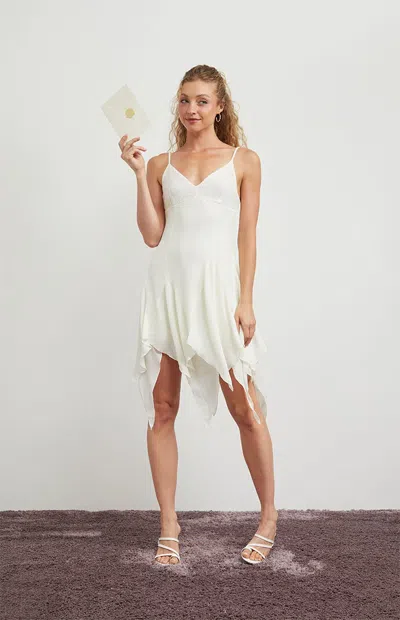 Beverly And Beck Women's Lace Bustier Ruffle Hem Mini Dress In Ivory In White